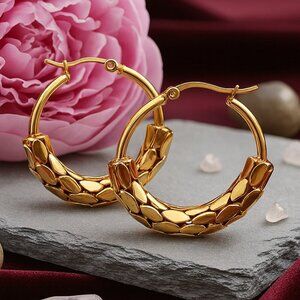 Textured Mesh Hoop Earrings 18K Gold Plated Stainless Steel Statement Jewelry